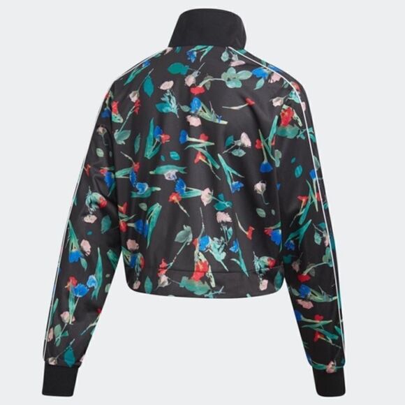 Adidas Originals BELLISTA Black Floral Print Cropped Trefoil Track Jacket - Picture 6 of 16